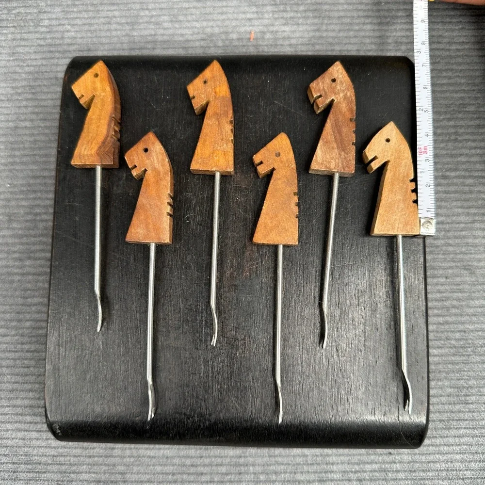 Vintage Wooden Horse Head Cocktail Picks Set of 6 Mid‎ Century Barware Appetizer